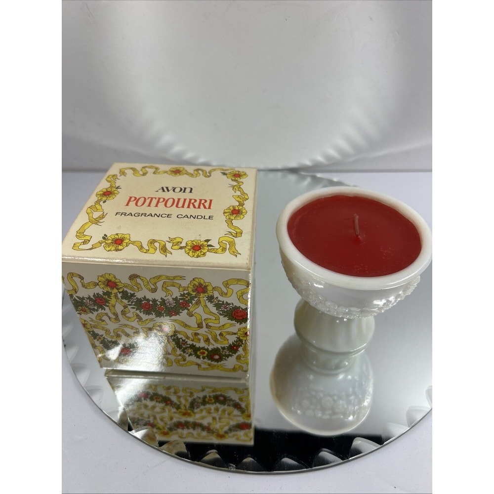 Vintage Avon Potpourri Holiday Fragrance Candle New Old Stock Milk Glass Rare